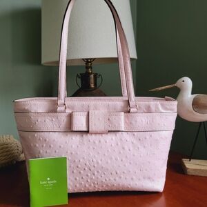 Kate Spade WKRU2458 Valencia Road Tote Pink Ostrich Embossed Leather Bag